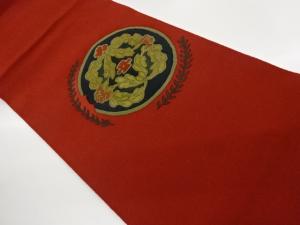 縮緬地丸文に抽象草花模様開き名古屋帯（額縁仕立て）